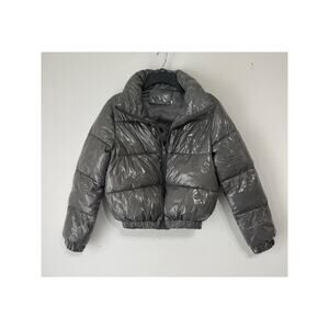 Silver-gray puffer jacket sz S streetwear techwear sleek winter glam